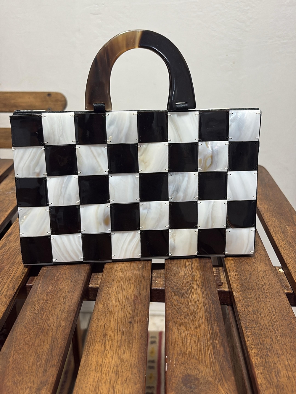 Black & White Checkerboard  Top-Handle Bag